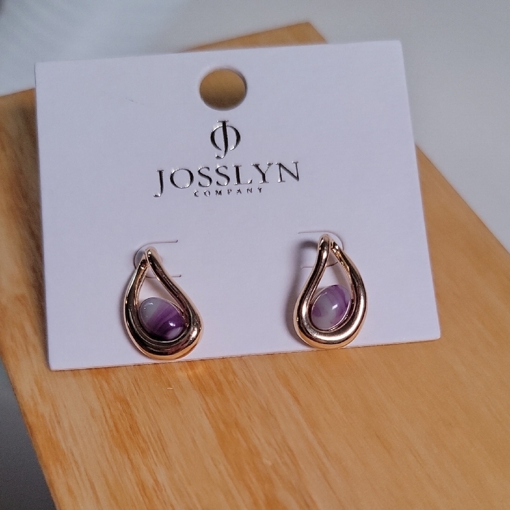 Gold and Purple Teardrop Earrings